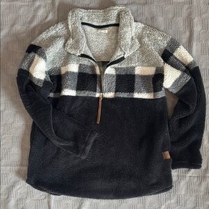 Black and Gray Zip Up Sweater with Textured Design
